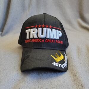TRUMP HAT Cap Black Adjustable Gold Signature Embroidered 45 Stars MAGA Red